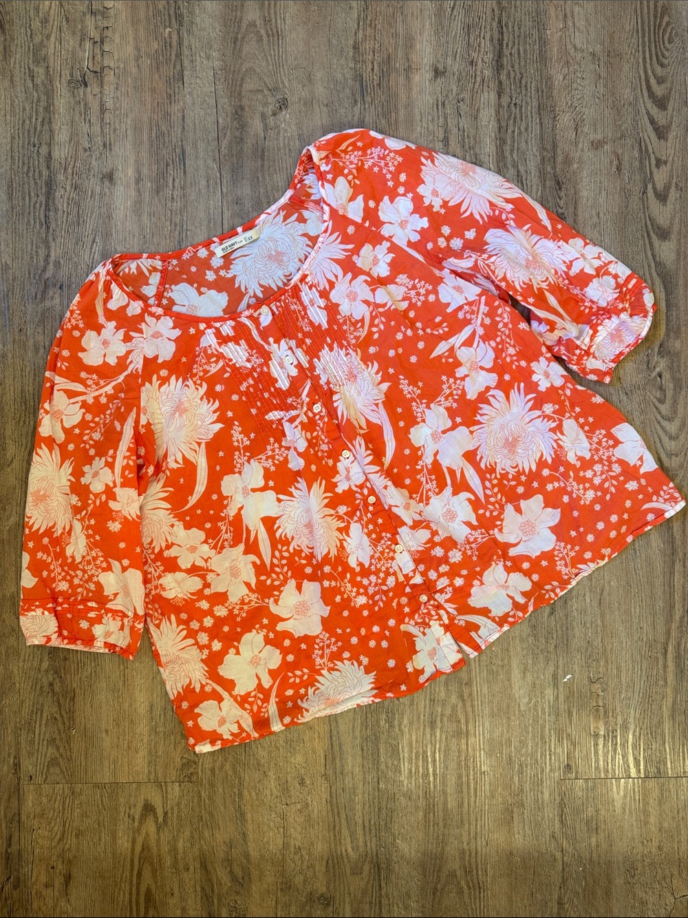 Old Navy Orange Floral Scoop-Neck Blouse